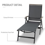 Outsunny Outdoor Folding Sun Lounger, 5-Position Adjustable Chaise Lounge Chair with Aluminium Frame for Patio, Pool and Garden, Grey