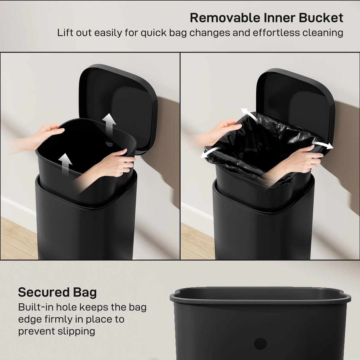 HOMCOM 30L Kitchen Bin, Compact Pedal Bin with Soft-Close and Stay-Open Lid, Removable Bucket for Kitchen, Home, Office, Black