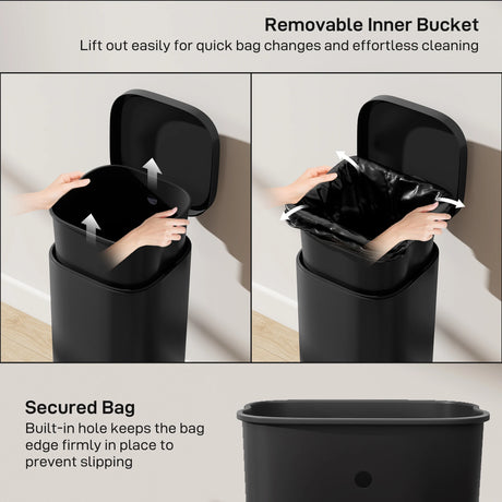 HOMCOM 30L Kitchen Bin, Compact Pedal Bin with Soft-Close and Stay-Open Lid, Removable Bucket for Kitchen, Home, Office, Black
