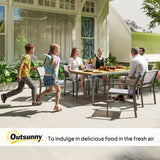 Outsunny Garden Table for 6, 150 cm Rectangular Outdoor Dining Table with 5 cm Umbrella Hole, Wood Effect Top, Rust Resistant Frame, for Patio, Balcony, Terrace, Natural Wood Finish