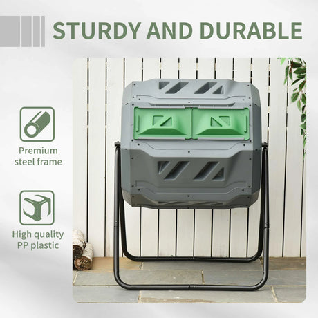 Outsunny 160L 360 Rotating Dual Chamber Composter - Grey