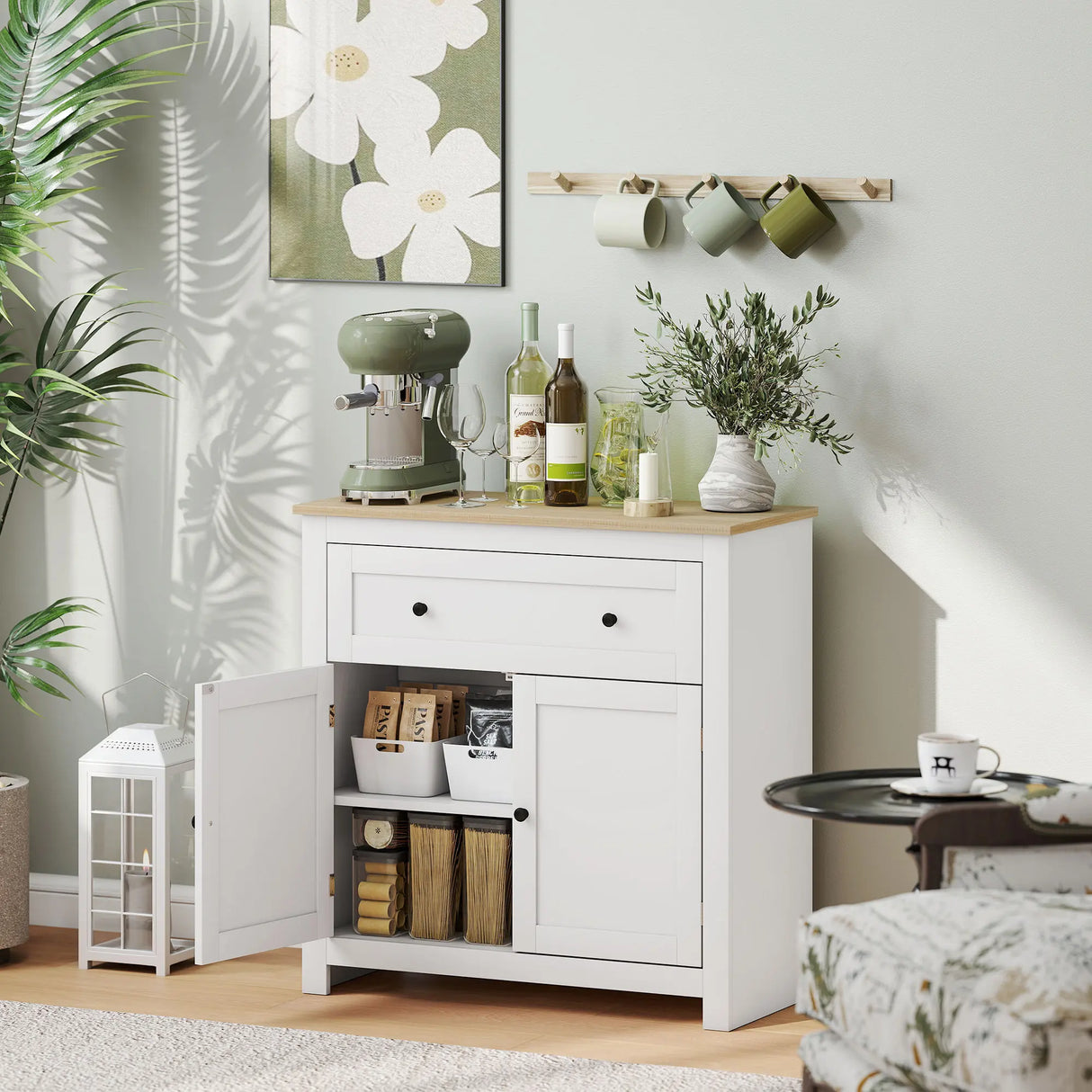 HOMCOM Sideboard Storage Cabinet, Morden Kitchen Cupboard with Adjustable Shelf, Drawer and Double Doors, Sideboard for Living Room, Dining Room, Hallway, White
