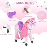 HOMCOM Plush Walking Horse Ride On Toy with Wheels and Realistic Sounds Rocking Horse for Girls Boys 2+ Years Old, 50cm Tall, Pink