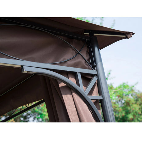 Outsunny 3 x 3(m) Garden Gazebo, Outdoor Gazebo Canopy Shelter with Curtains and Steel Frame for Lawn, Yard and Deck, Coffee
