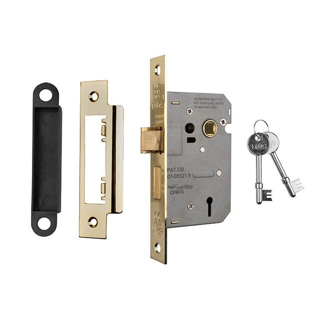 64MM SASH LOCK - 3 LEVER - 57MM C/C - SQUARE - ELECTRO BRASSED - EACH