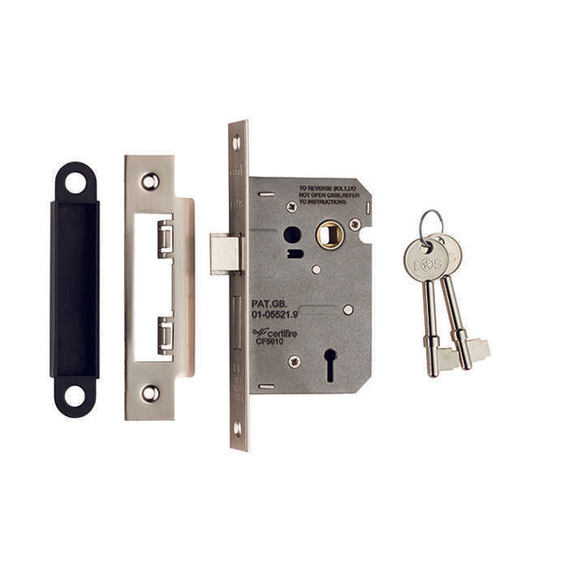 64MM SASH LOCK - 3 LEVER - 57MM C/C - SQUARE - SATIN NICKEL - EACH