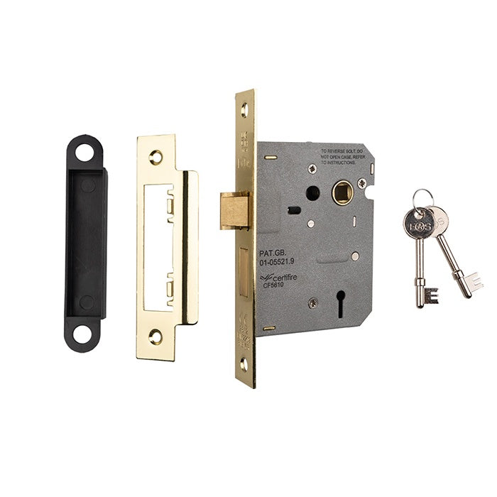 76MM SASH LOCK - 3 LEVER - 57MM C/C - SQUARE - ELECTRO BRASSED - EACH