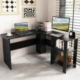L-shaped Computer Desk with 2 Storage Shelves-Black