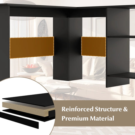 L-shaped Computer Desk with 2 Storage Shelves-Black