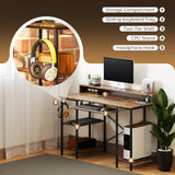 HOMCOM Computer Desk with LED Lights and Power Outlets, 120 x 55 cm Gaming Desk with Monitor Stand, Sliding Keyboard Tray and Storage Shelves for Home Office, Rustic Brown