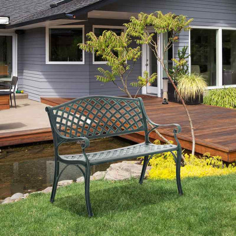 Outsunny Cast Aluminium Garden Bench 2 Seater Antique Loveseat for Outdoor Patio Porch Park, Verdigris