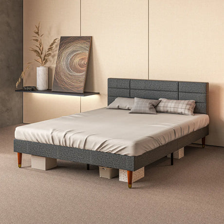 HOMCOM Upholstered King Bed Frame 154W x 206D x 87Hcm with Slats - Grey