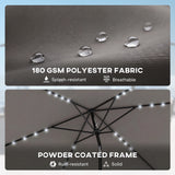 Outsunny 3 x 2 m Garden Parasol Umbrella with LED Solar Light, Parasol Cover, Outdoor Market Patio Umbrella, Dark Grey