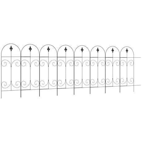 Outsunny Decorative Garden Fencing, 8PCs 44in x 12.5ft Outdoor Picket Fence Panels, Rustproof Metal Wire Landscape Flower Bed Border Edging, Black