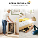 PawHut 4 Panel Freestanding Pet Gate, Indoor Dog Barrier with Lockable Door, Support Feet, 360 Flexible Hinges, Oak