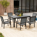 Outsunny 6 Seater Garden Dining Set with Stackable Chairs, Aluminium Frame, Rectangular Plastic Top, Garden Furniture Set, Outdoor Dining Table and Chairs for Patio, Balcony, Poolside, Grey