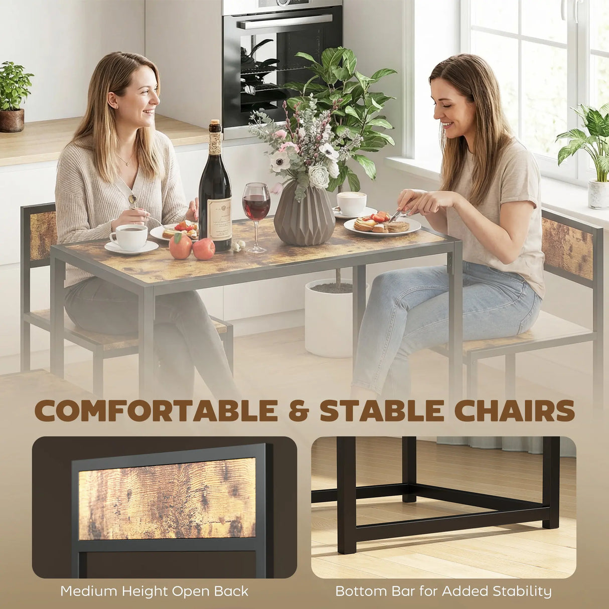 HOMCOM 3 Piece Table Stool Set - Rustic Brown