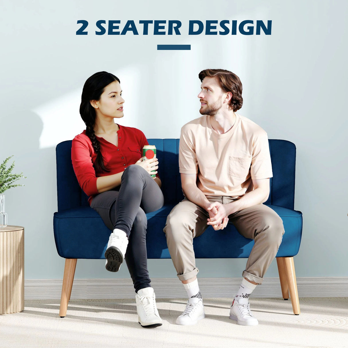 HOMCOM Modern Double Seat Sofa Foam Padding High Back Soft Comfortable Compact Couch Home Office Dark Blue