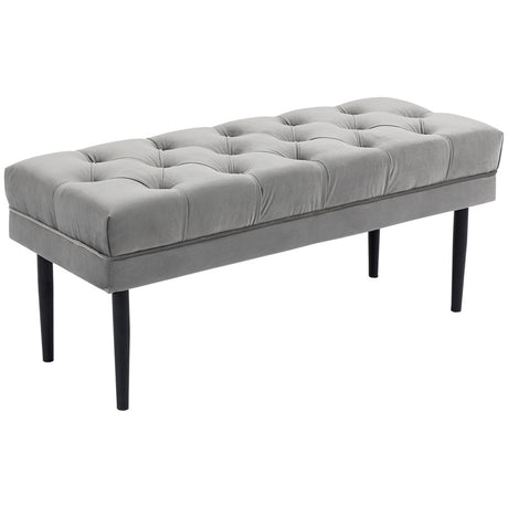 HOMCOM Velvet Bed End Bench, Button Tufted Window Seat, Hallway Shoe Bench, Upholstered Accent Lounge Chair Stool for Living Room, Bedroom, Grey