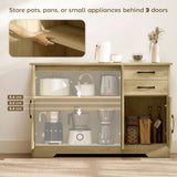 HOMCOM Sideboard with 2 Drawers Modern Storage Cabinet, Kitchen Cupboard with Adjustable Shelf and 3 Doors Natural