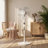 HOMCOM 124cm Pedestal Fan with Sleep Mode, Oscillating Standing Fan with 3 Modes, Remote Control, Adjustable Height, White