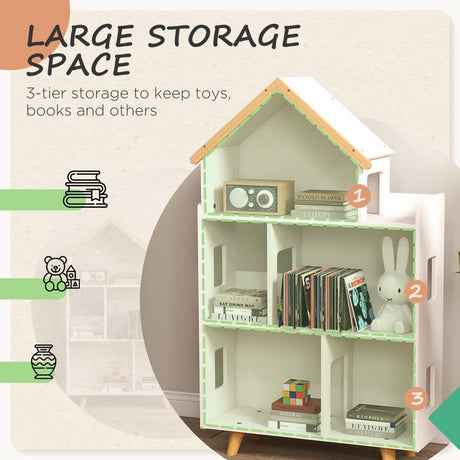 ZONEKIZ Three-Tier Toy Storage Shelf, Kids Bookcase, with Six Cubes, for Playroom, Bedroom - White