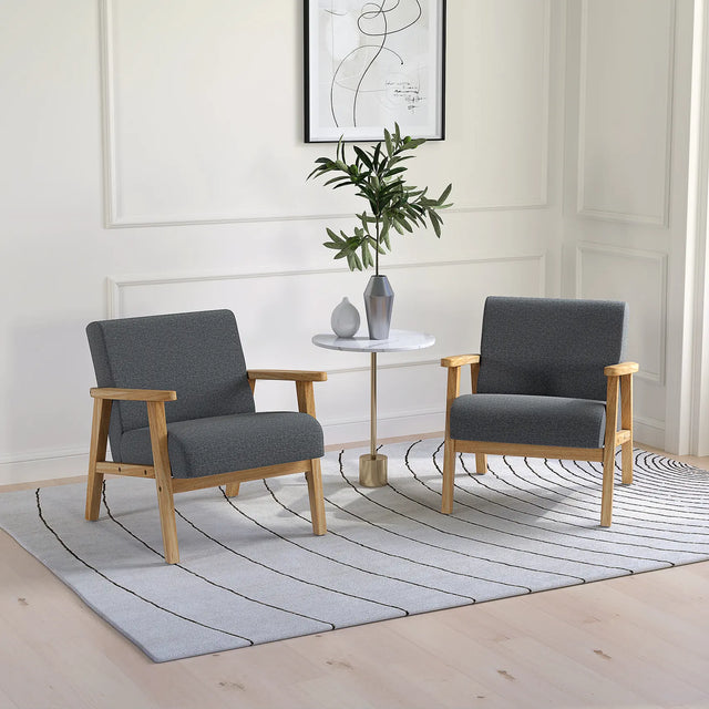 HOMCOM Set of 2 Accent Armchair, Living Room Chair, Wooden Upholstered Single Lounge Chair with Rubber Wood Legs and Padded Seat, Leisure Sofa Chair for Bedroom Office, Dark Grey