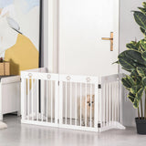 PawHut Freestanding Pet Gate 4 Panel Wooden Dog Barrier Folding Safety Fence with Support Feet up to 204cm Long 61cm Tall for Doorway Stairs White