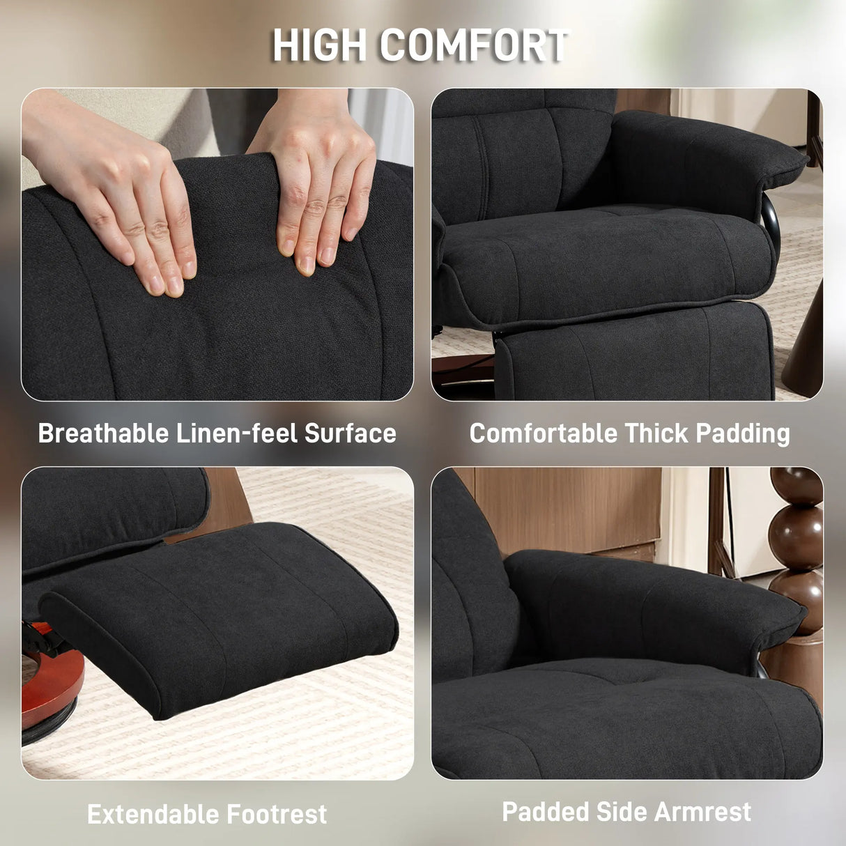 HOMCOM Reclining Swivel Chair, with Footrest - Black