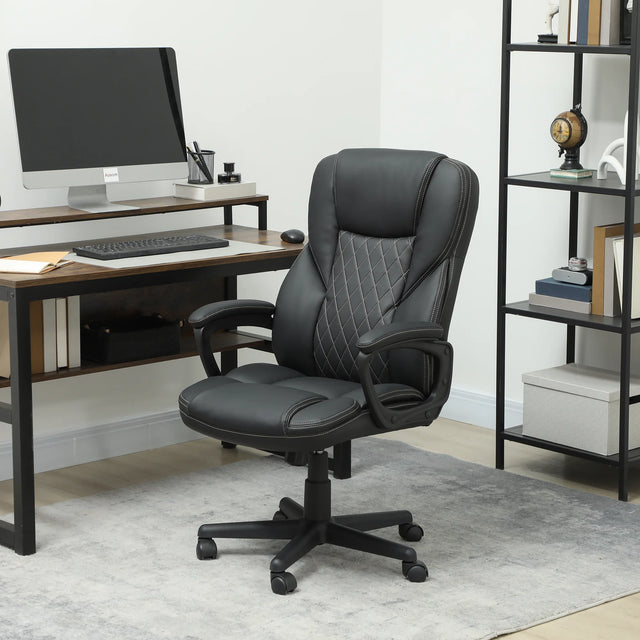 HOMCOM High Back Executive Office Chair, PU Leather Swivel Desk Chair with Tilt Function, Armrests and Adjustable Height for Home Office, Black
