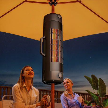 Outsunny Electric Umbrella Parasol Mounted Patio Heater for 25-70 mm Poles, 2000 W Outdoor Garden Heater with 2 Heat Setting, 6  Coverage, Tip-Over Protection, Black