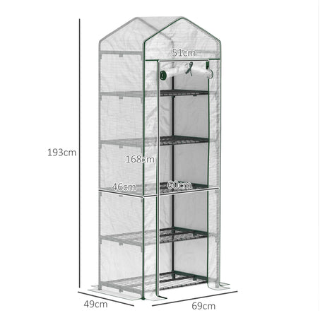 Outsunny 193cm Five Shelf Mini Greenhouse - White