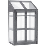 Outsunny Wooden Cold Frame Polycarbonate Greenhouse with Openable Top Cover and Double Door, Grow House for Flower, Vegetable and Plants, 70 x 50 x 120cm, Grey