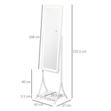 HOMCOM Free Standing Dressing Mirror with LED Lights, Full Length Mirror with 3 Temperature Colours and Storage Shelf