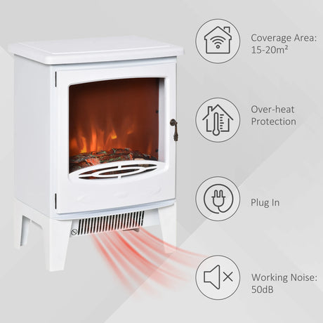 HOMCOM Electric Fireplace Stove, Free standing Fireplace Heater with Realistic LED Flame Effect, Overheat Safety Protection, 900W/1800W, White