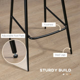 HOMCOM Bar Stools Set of 2, PU Leather Upholstered Bar Chairs, Breakfast Kitchen Counter Chairs with Backs, Steel Legs and Footrests for Dining Room, Brown