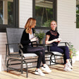 Outsunny 2 Seats Garden Glider Bench, Metal Frame Loveseat with Glass Top  Centre Table, Porch Rocking Glider for 2 Person, for Deck, Patio, Brown/ Grey
