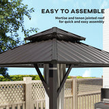Outsunny 3 x 3(m) Hardtop Gazebo Canopy with Double Metal Roof, Waterproof Permanent Pavilion Garden Gazebo with Netting and Curtains, Easy to Assemble