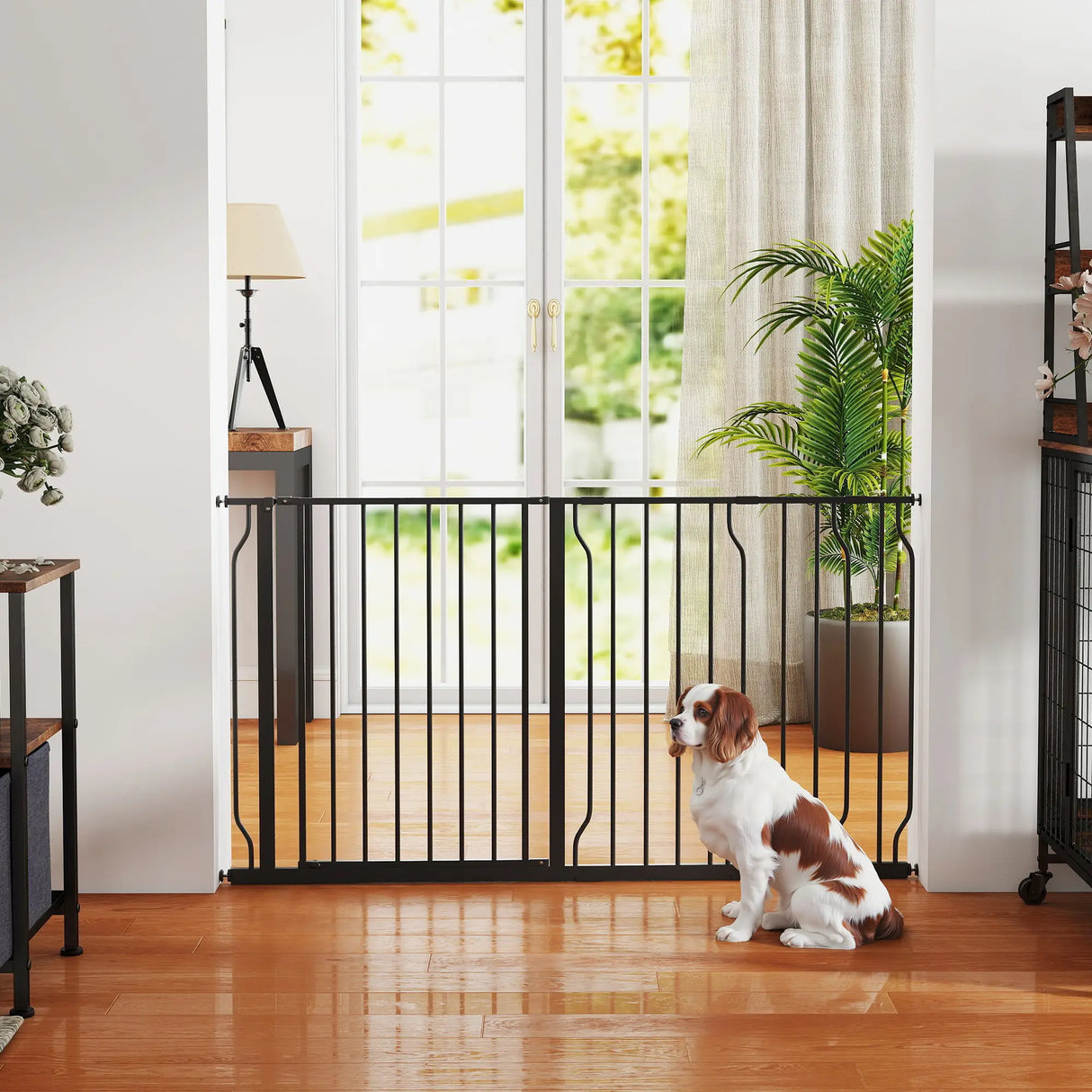 PawHut Extra Wide Dog Safety Gate, with Door Pressure, for Doorways, Hallways, Staircases - Black