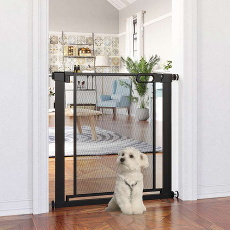 PawHut Dog Safety Gate, for Hallways, Staircases, Doors w/ Automatic Closing Door - Black