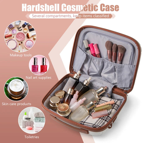 2-Piece Luggage Set 20 Inch Carry-on Suitcase and 14 Inch Cosmetic Case-White