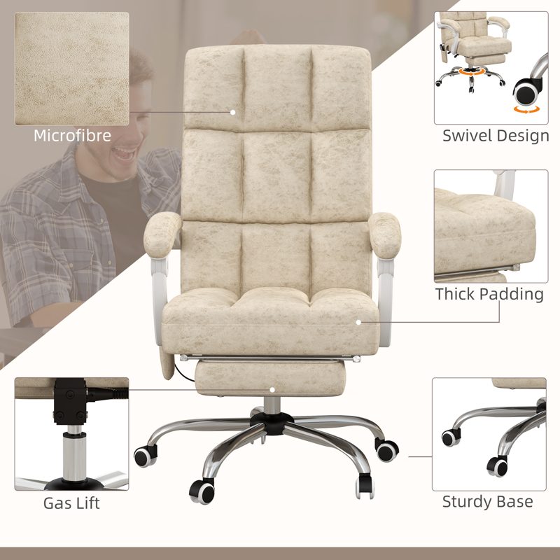 Vinsetto Massage Office Chair, Ergonomic Desk Chair, Comfy Work Study Chair with Heat, Padded Seat, 135 Reclining Back and Footrest for Home Office, Beige