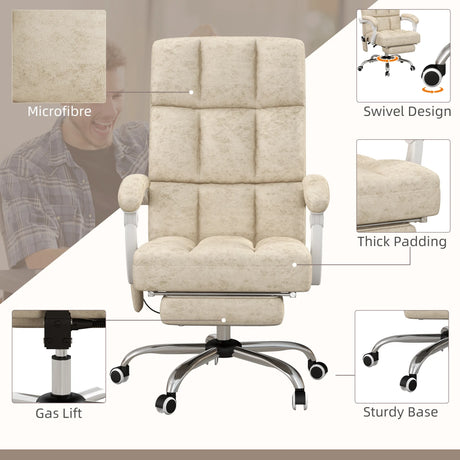 Vinsetto Massage Office Chair, Ergonomic Desk Chair, Comfy Work Study Chair with Heat, Padded Seat, 135 Reclining Back and Footrest for Home Office, Beige