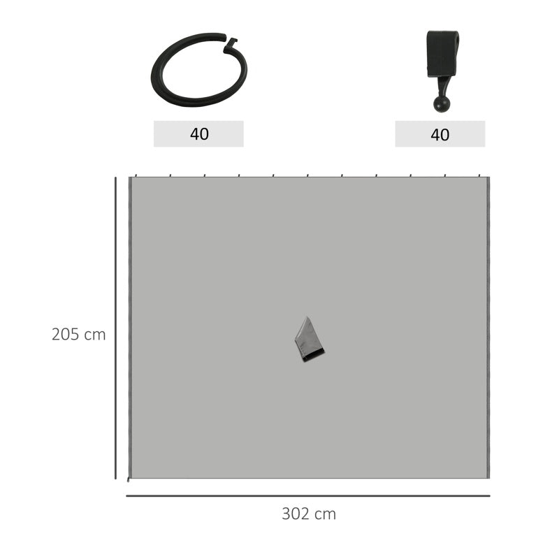 Outsunny Replacement Gazebo Curtains, 4-Panel Gazebo Side Panels Only, for 3 x 3 (M) Gazebos or Pergolas, Hooks/C-Rings Included, Light Grey