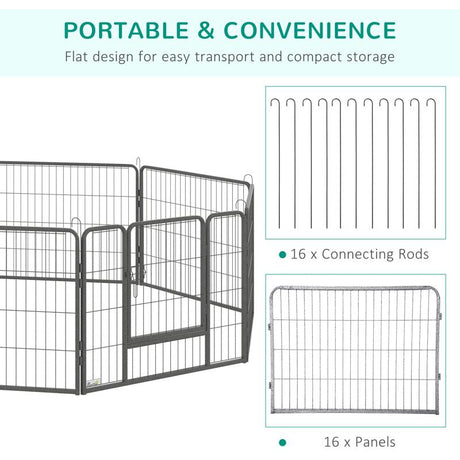 PawHut 16 Panels Heavy Duty Puppy Playpen, for Small Dogs, Indoor and Outdoor Use - Grey