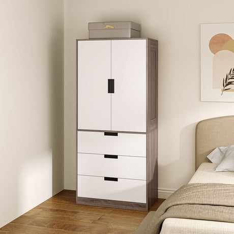 HOMCOM Two Door, Two Drawer Wardrobe - White/Brown