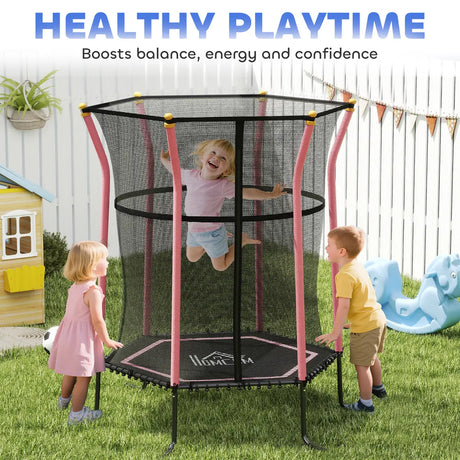 HOMCOM Kids Trampoline Mini Bouncer with Enclosure Safety Net For Ages 3-10 Years - Pink