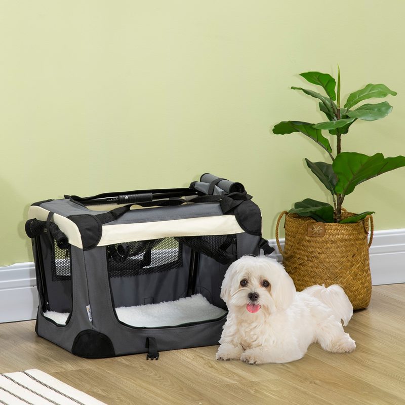 PawHut 51cm Foldable Pet Carrier, with Cushion, for Mini Dogs and Cats - Grey