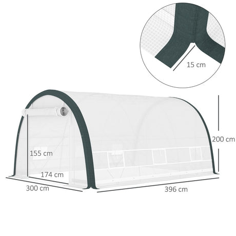 Outsunny 4 x 3(m) Walk-In Tunnel Greenhouse, with Accessories - White