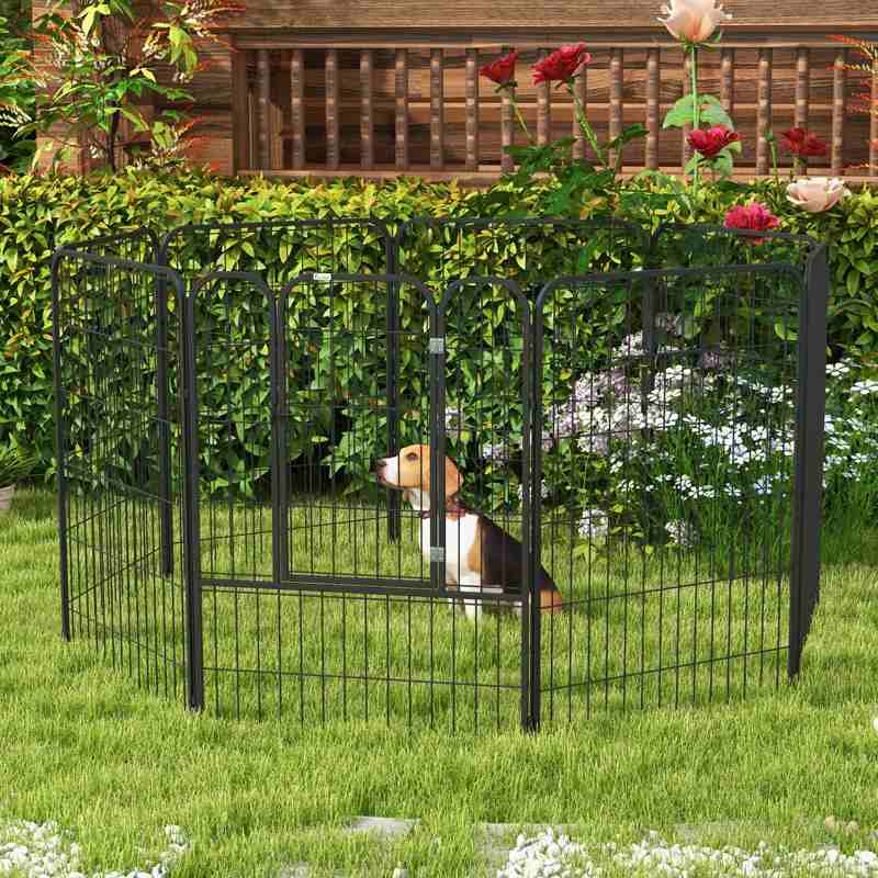 PawHut 8 Panels Heavy Duty Puppy Playpen, for Large, Medium Dogs, Indoor and Outdoor Use - Black